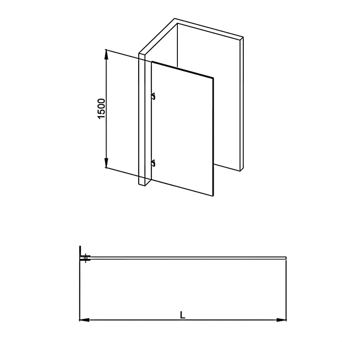 750/900*1500mm 10mm Tempered Glass Frameless Fixed Bathtub Screen With Curved Corner