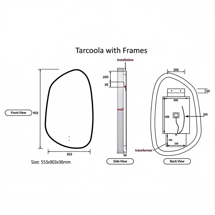 550*900mm Aulic Tarcoola Irregular Touch-Free Sensor LED Bathroom Mirror