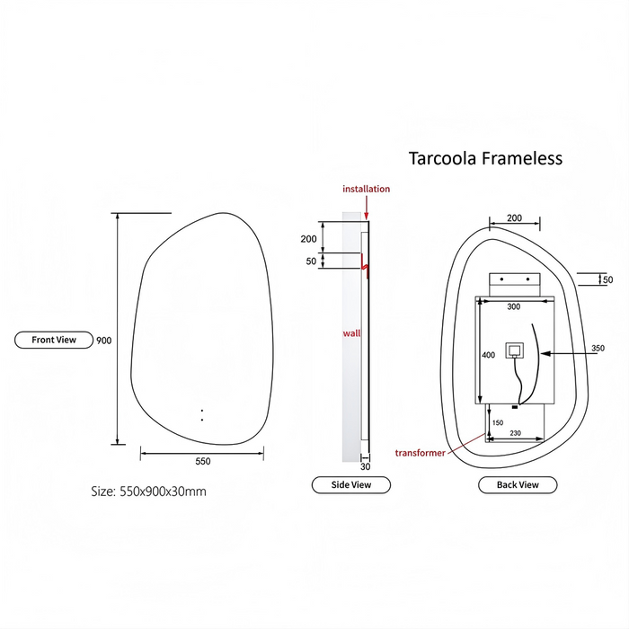 550*900mm Aulic Tarcoola Irregular Touch-Free Sensor LED Bathroom Mirror