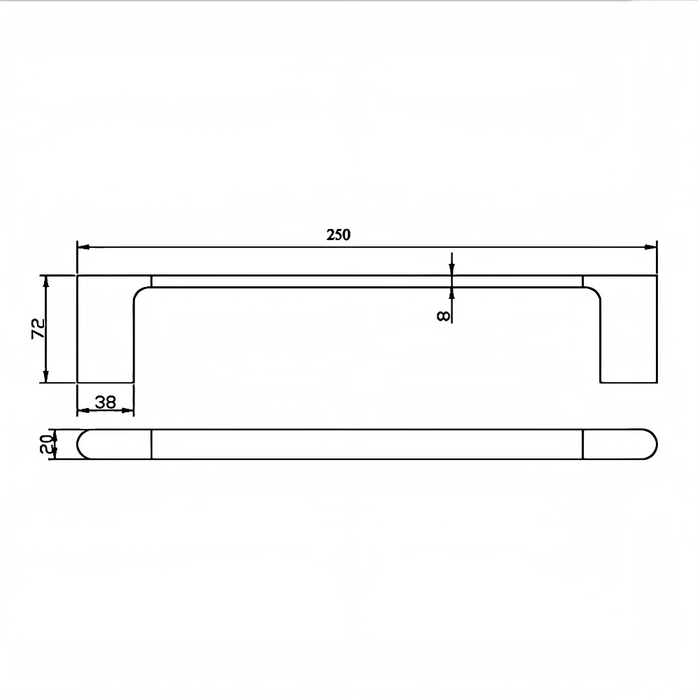 250mm BK KOMPAKT RUND Brass Single Oval Bars Towel Rails