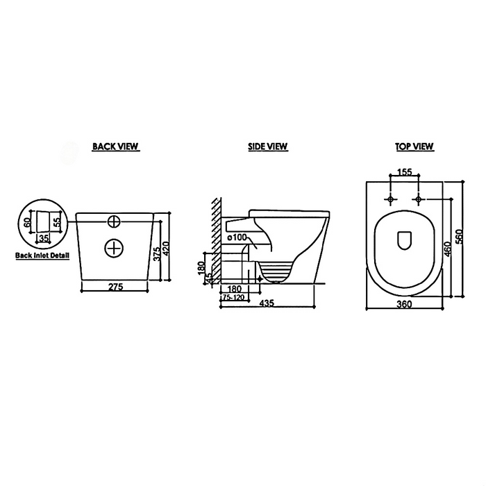 560*420*360mm Inspire Alzano Tornado & Rimless Wellness Spa Smart Bidet Inwall Toilet Set