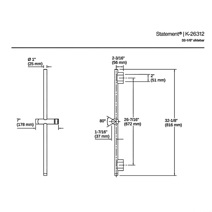 800-1000mm Kohler Statement Round Slidebar