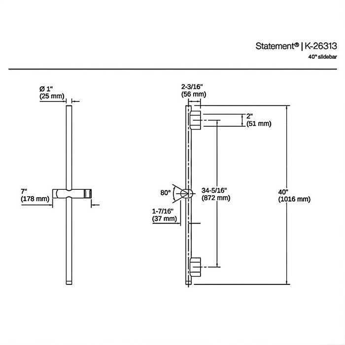 800-1000mm Kohler Statement Round Slidebar
