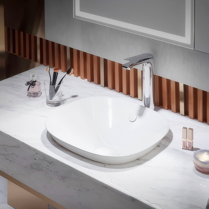 425*425*175mm Kohler Veil Essential Vessel Gloss White Ceramic Square Slim Rim With Overflow Semi Insert Basins