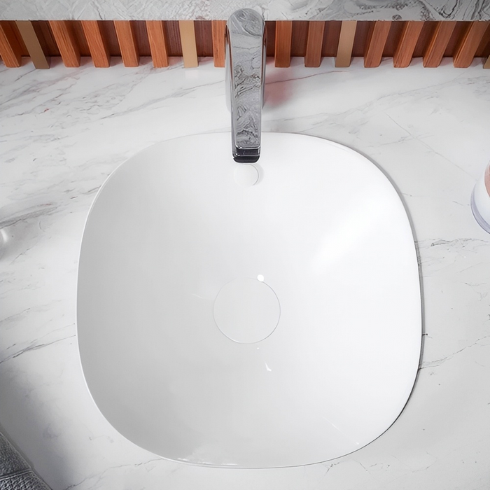 425*425*175mm Kohler Veil Essential Vessel Gloss White Ceramic Square Slim Rim With Overflow Semi Insert Basins