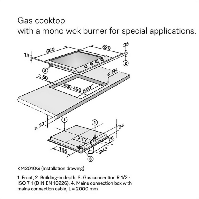 650mm Miele Stainless Steel Knob Control 4 Burner Gas Cooktop