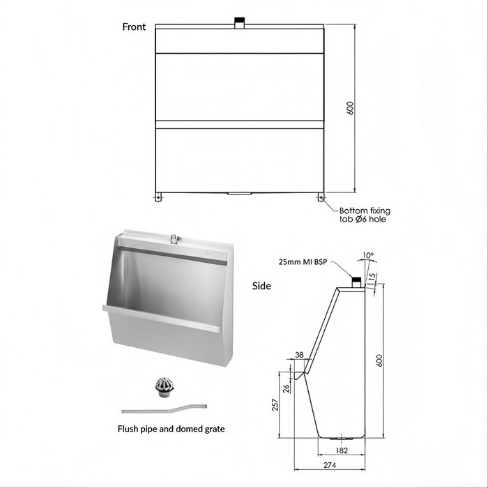 600/900/1200/1500/1800/2400mm 3monkeez Stainless Steel Standard Wall Hung Urinal