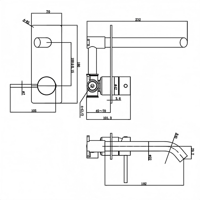 ACL Otus Slimline Stainless Steel Wall Basin Mixer Rough-in Body Only