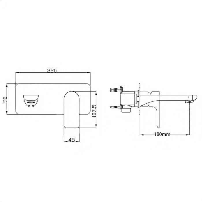 BK Luxus Brass Square Bath/Basin Wall Mixer With Spout