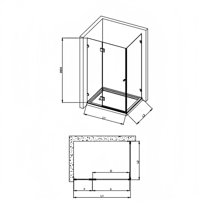 800-1200mm Covey Frameless L Shape Pivot Door With Return Panel 10mm Thickness Shower Screens - 2000mm Height