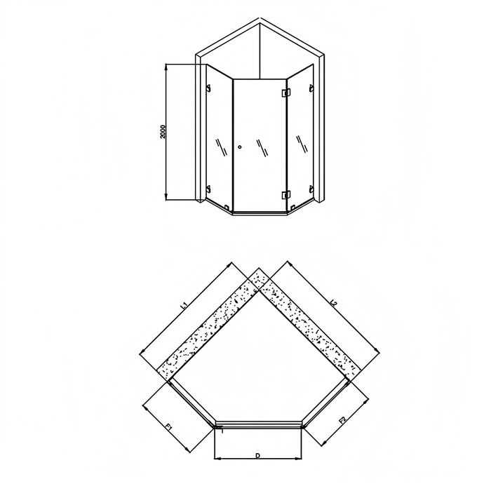 800-1200mm Covey Frameless Light Gold Fitting Diamond Pivot Door 10mm Glass Shower Screens - 2000mm Height
