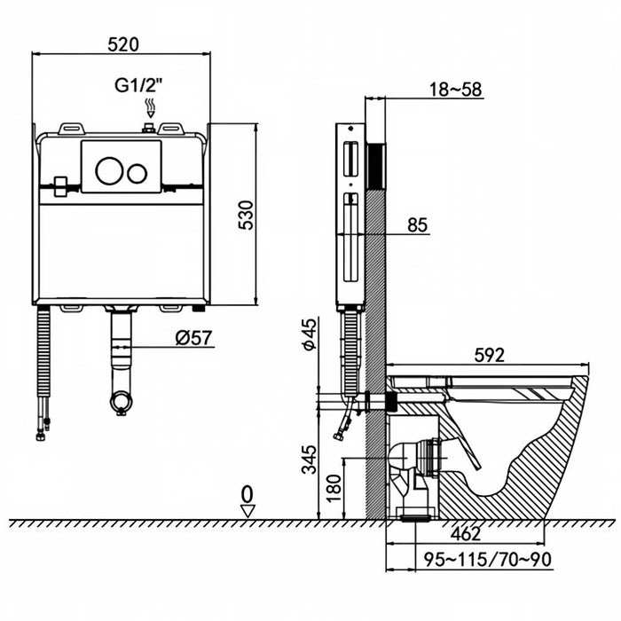 590*400*490mm Lafeme Crawford Rimless Wall Faced Minimalist Smart Toilet Suite