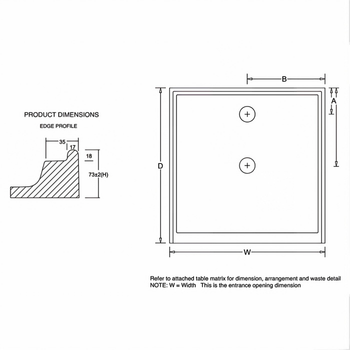 820-1500mm Flinders Polymarble Square Shower Base Incl Waste