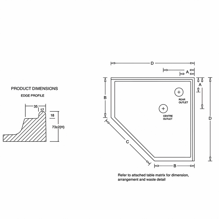 914/1000mm Flinders White Polymarble 2TL Straight Front Diamond Corner Shower Base