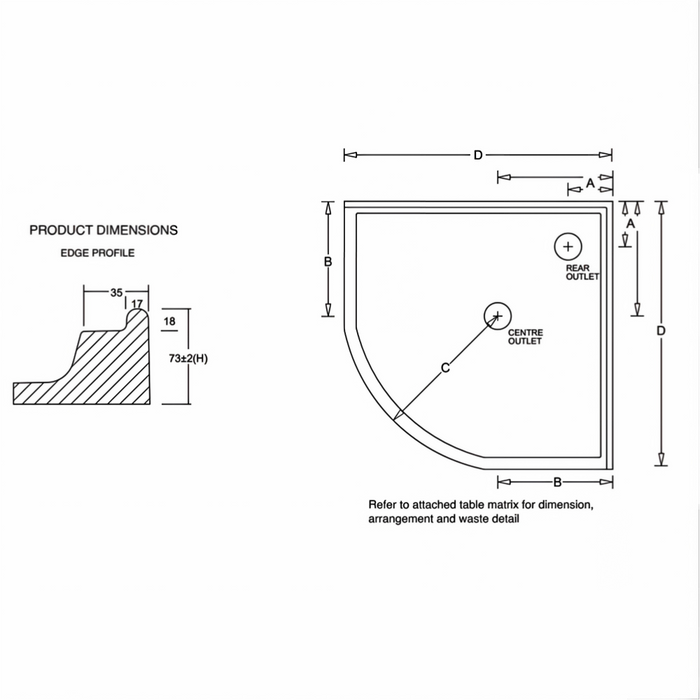 914/1000mm Flinders White Polymarble 2TL Curved Front Diamond Corner Shower Base