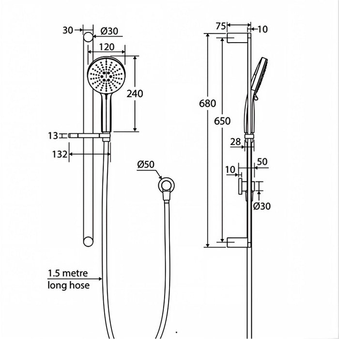 Fienza Empire Slim Round Brass Rail Shower
