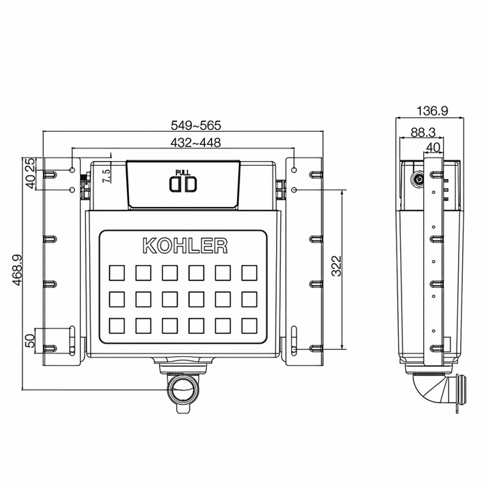 150mm Kohler Pneumatic Low Height In-wall Cistern For Wall Faced Pan