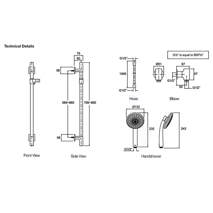 700-800mm Kohler Exhale Chrome Round Slide Shower