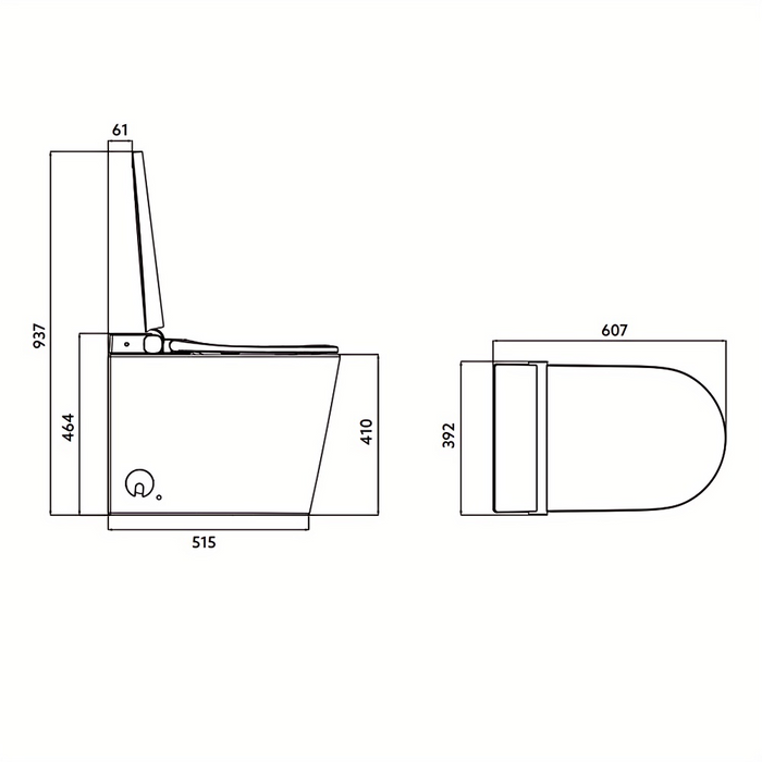 607*392*464mm Kohler Sapphire Tankless Wall Faced Smart Toilet Suite With Pre-Mist