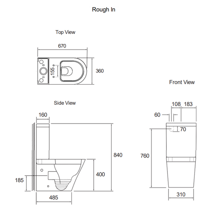 670*360*840mm Kohler Melius Rimless Straight-sided Skirt Back To Wall Toilet Suite