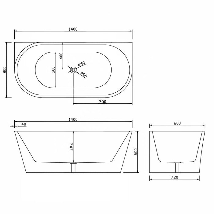 1400/1500/1700*800*600mm Sunny Gloss White Oval Thin Edge Back To Wall Bathtub