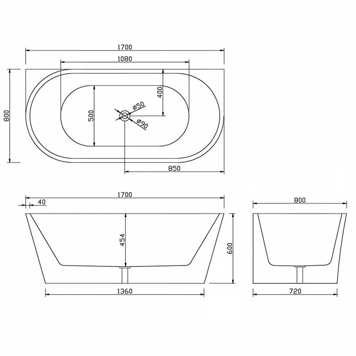 1400/1500/1700*800*600mm Sunny Gloss White Oval Thin Edge Back To Wall Bathtub