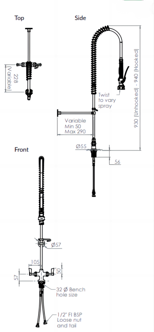 Stainless Steel Dual Hob Mounted Pre Rinse Unit - HD reno