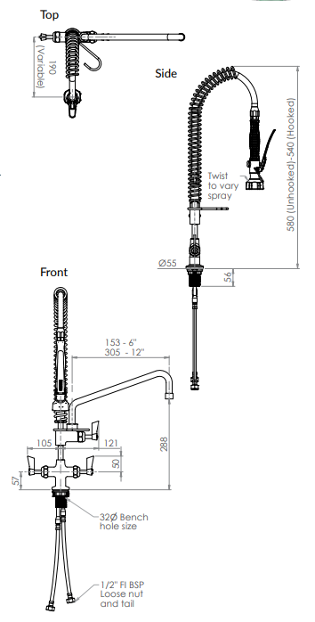 Stainless Steel Dual Hob Mounted Pre Rinse Unit With Pot Filler - HD reno