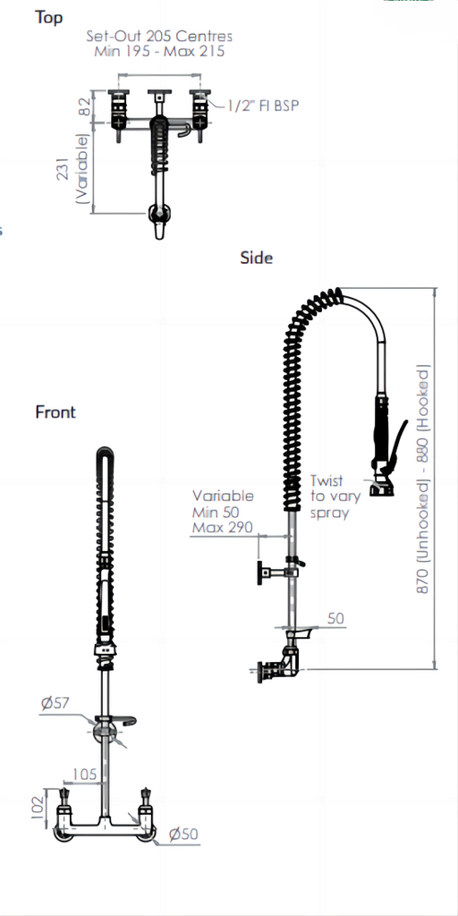 Stainless Steel Exposed Wall Mount Pre-Rinse Unit - HD reno