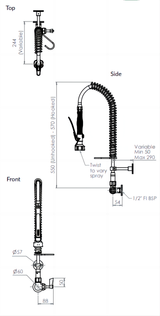 Compact Stainless Steel Single Wall Mount Pre-Rinse - HD reno