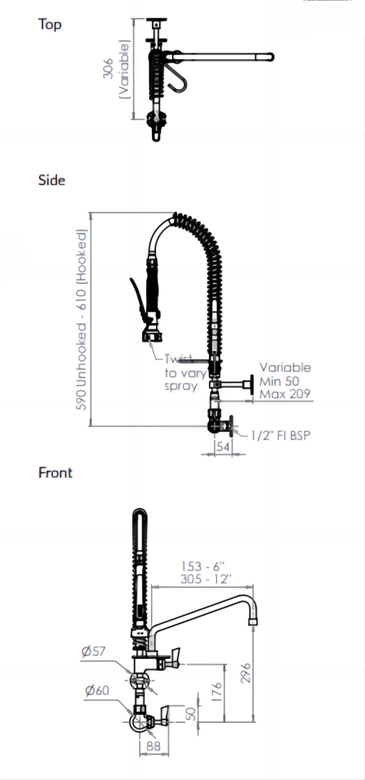 Compact Stainless Steel Single Wall Mount Pre-Rinse with Pot Filler - HD reno
