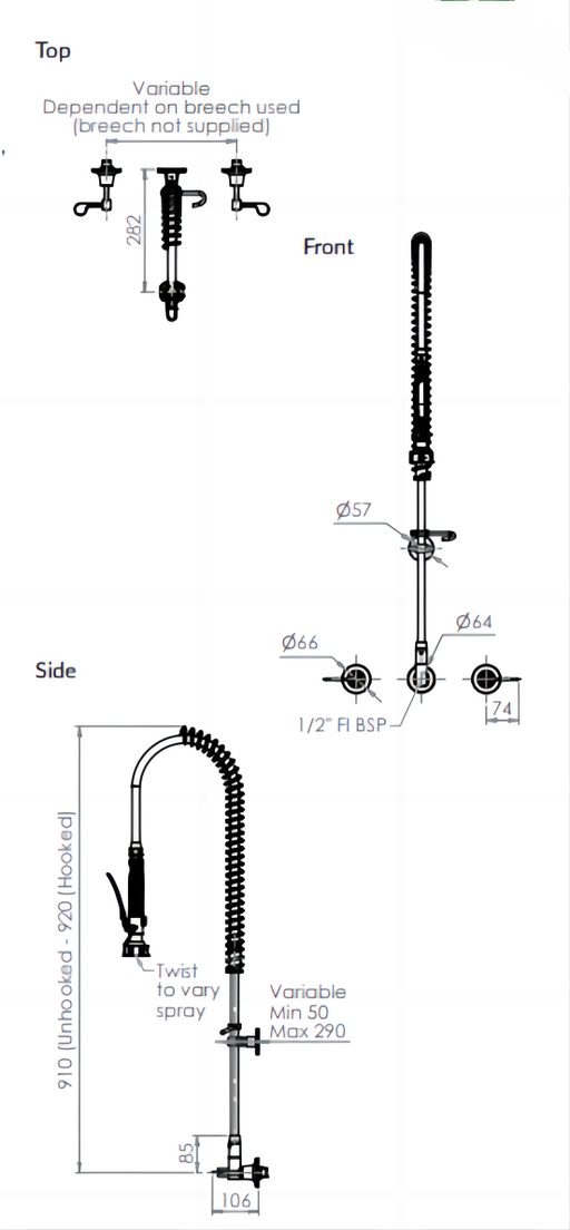 Stainless Steel Wall Stops And Elbow Pre Rinse Unit - HD reno