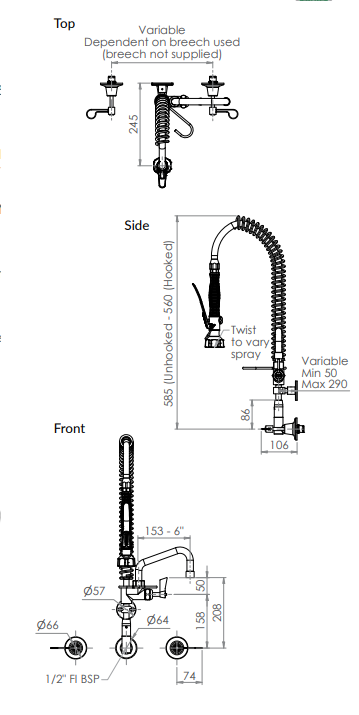 Compact Stainless Steel Wall Stops And Elbow Pre Rinse Unit With Pot Filler - HD reno