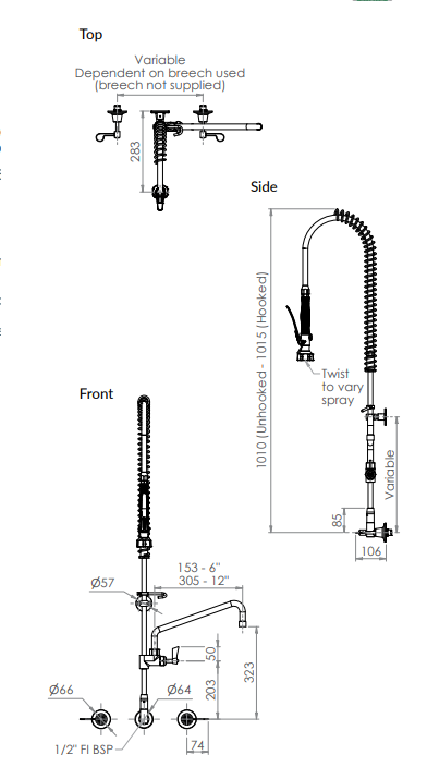 Stainless Steel Wall Stops And Elbow Pre Rinse Unit With Pot Filler - HD reno
