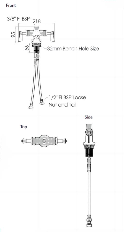 Stainless Steel Dual Hob Mounted Tap Body - HD reno