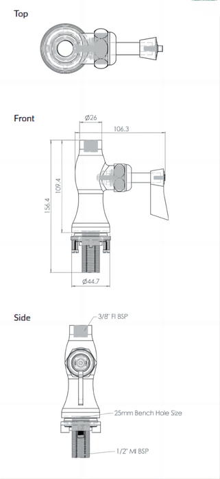 Stainless Steel Single Hob Mount Body