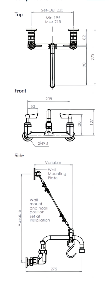 Cleaners Sink Exposed Wall Mount Body with Fixed Spout and Wall Bracket - HD reno