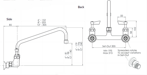 Stainless Steel Exposed Wall Tap Body and Swivel Spout - HD reno