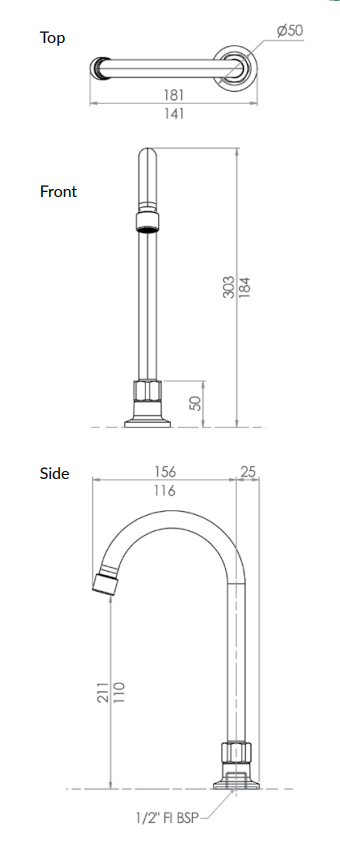 Stainless Steel Single Hob Mount (No Stops) with Gooseneck Spout - HD reno