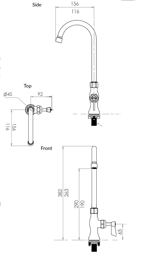 Stainless Steel Single Hob Mount Body with Single Control and Gooseneck Spout - HD reno