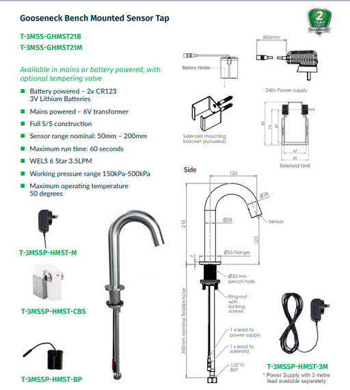 Gooseneck Hob Mounted Infrared Sensor Tap. Battery Powered - HD reno