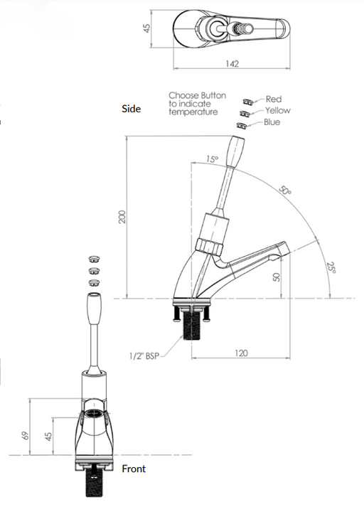 Stainless Steel Lever Handle Pillar Tap - Adjustable Timed Flow/Mechanical Operation - HD reno