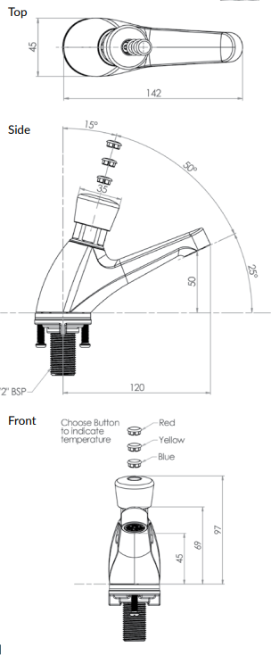 Stainless Steel Push Button Pillar Tap - Adjustable Timed Flow/Mechanical Operation - HD reno