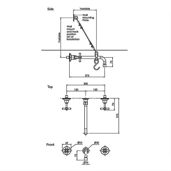 Cleaners Sink Concealed Wall Mount Spout with Wall Stops and Wall Bracket