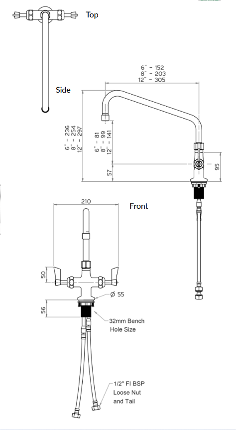Stainless Steel Dual Hob Mount Tap Body with Swivel Spout - HD reno