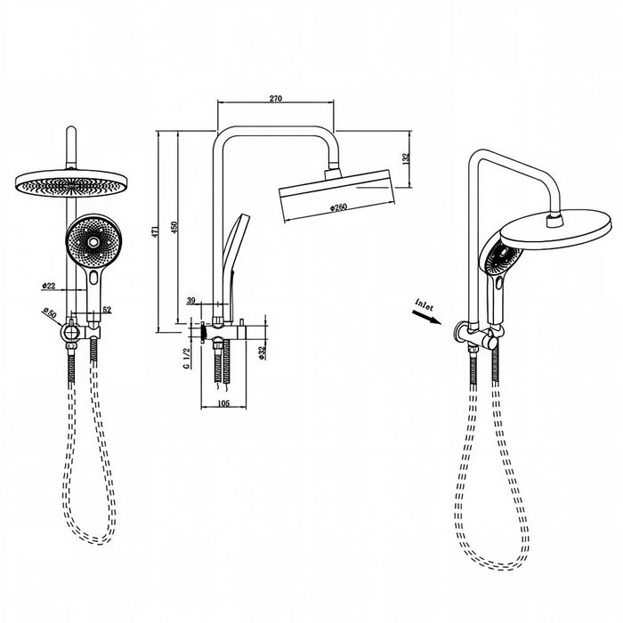 Linkware The Gabe Round Three Function Twin Shower On Rail