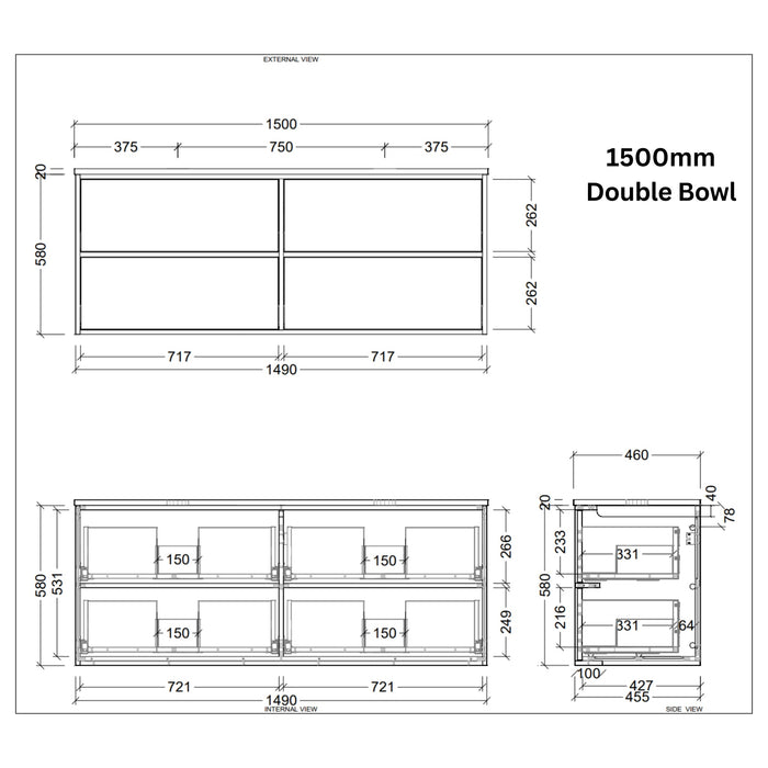 TIMBERLINE TARO CUSTOM WALL HUNG VANITY (ALL SIZING)