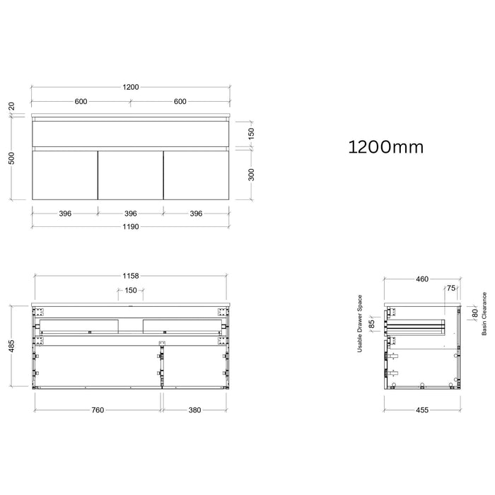 TIMBERLINE TAYLOR CUSTOM WALL HUNG VANITY (ALL SIZING)