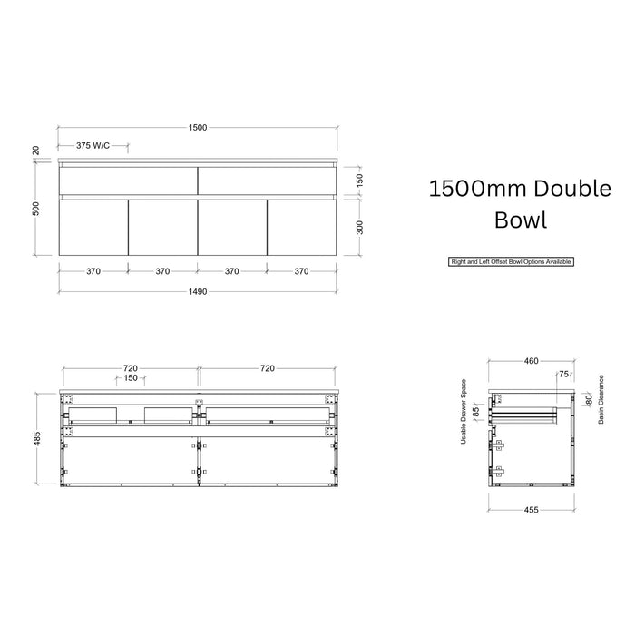 TIMBERLINE TAYLOR CUSTOM WALL HUNG VANITY (ALL SIZING)