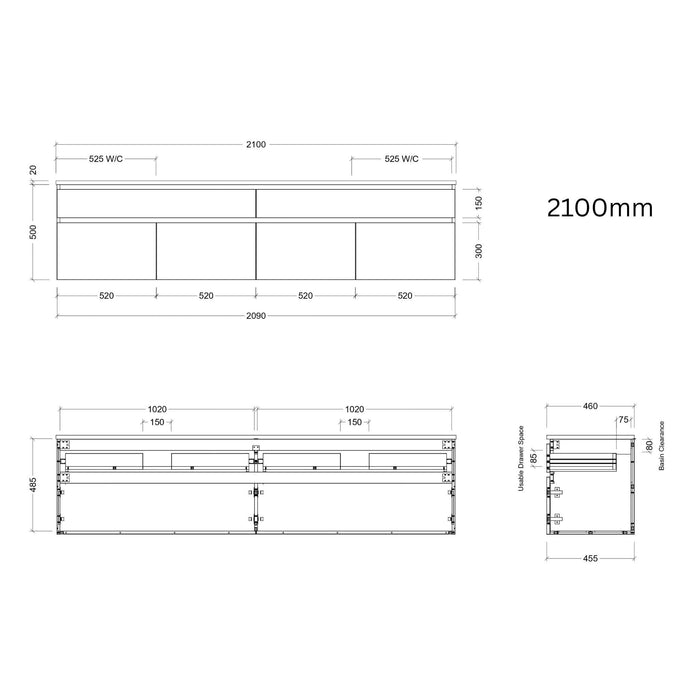 TIMBERLINE TAYLOR CUSTOM WALL HUNG VANITY (ALL SIZING)